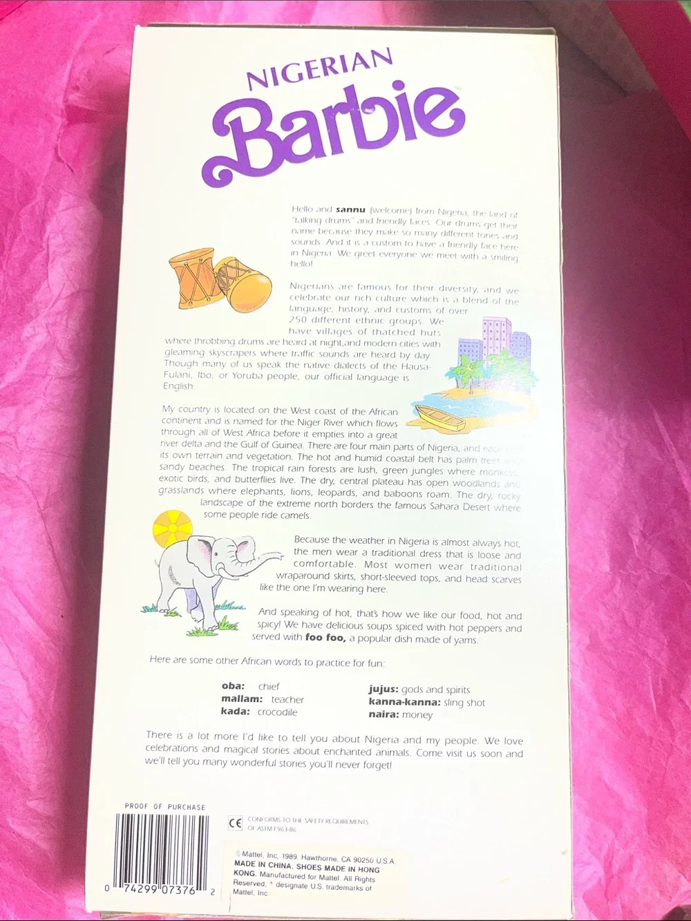 vintage 1989 Nigerian Barbie from Mattel’s Dolls of the World Collection NRFB